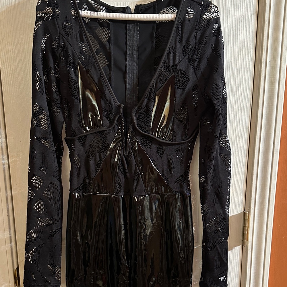 Elegant Black Lace and Vinyl Dress
